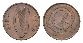 Ирландия 1/2 пенни 1975 мифологическая птица лира KM 19 бронза aUNC 4690-255