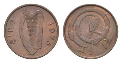 Ирландия 1/2 пенни 1975 мифологическая птица лира KM 19 бронза aUNC 4690-255