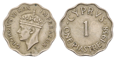 Кипр 1 пиастр 1938 Георг VI (1936-1952), год-тип KM 23 медно-никель 84-217