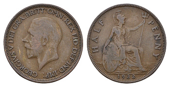 Великобритания 1/2 пенни 1932 Георг V (1910-1936) KM 837, Spink 4058 бронза 4546-1055