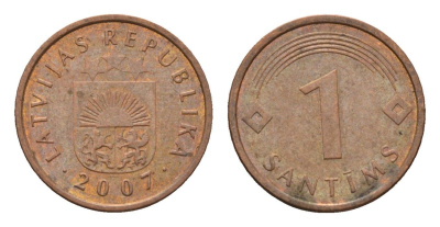 Латвия 1 сантим 2007 KM 15 сталь плакированная медью 4689-869