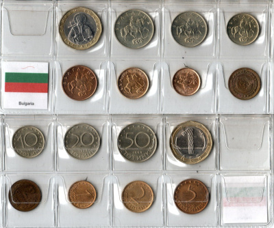Болгария набор из 8 монет (1, 2, 5, 10, 20 и 50 стотинок; 1 лев) 1974, 1999, 2000 и 2002 KM 85, 237a, 238a, 239a, 240, 241, 242 и 254 1-5-2-53