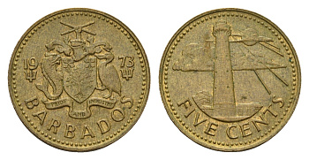 Барбадос 5 центов 1973 маяк Саут-Пойнт KM 11 латунь 4689-1166