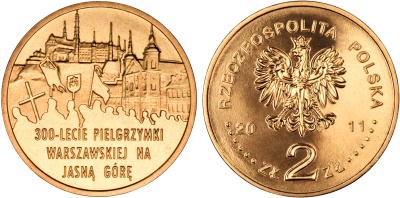 Польша 2 злотых 2011 MW, 300 лет Варшавского паломничества к Ясной Горе KM 784 нордик UNC 4676-823