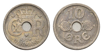 Дания 10 эре 1926 NCH, Кристиан X (1912-1947) KM 822 медно-никель 4701-929