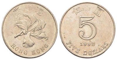 Гонконг 5 долларов 1998 KM 65 медно-никель 4700-447