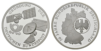 ФРГ МЕДАЛЬ 1989 50 ЛЕТ ФРГ, КОСМОС, 40 мм, 19,9 гр серебро PROOF 00-00
