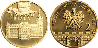 Польша 2 злотых 2008 MW, серия города Польши, Бельско-Бяла KM 663 нордик UNC 4676-523