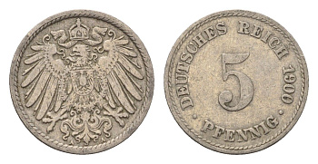 Германия 5 пфеннигов 1900 A KM 11, J. 12 медно-никель 4696-614