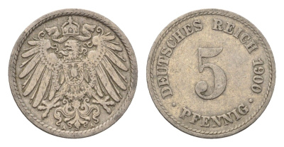 Германия 5 пфеннигов 1900 A KM 11, J. 12 медно-никель 4696-614