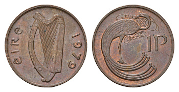 Ирландия 1 пенни 1979 мифологическая птица лира KM 20 бронза 4690-416