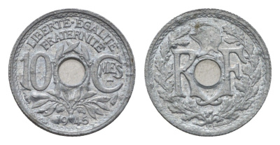 Франция 10 сантимов 1945 KM 906 цинк 58-163