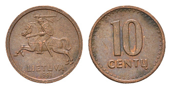 Литва 10 центов (сентов) 1991 год-тип KM 88 бронза 4689-1053