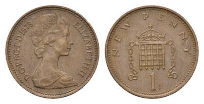 Великобритания 1 пенни 1979 Елизавета II (1952-2022) KM 915, Spink 4237 (B1) бронза 4697-951