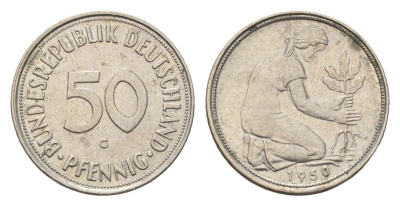 ФРГ 50 пфеннигов 1950 G KM 109, J. 384 медно-никель 4685-1224