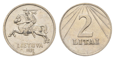 Литва 2 лита 1991 год-тип KM 92 медно-никель aUNC 4687-1252