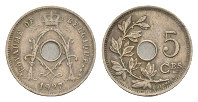 Бельгия 5 сантимов 1927 Belgique, Альберт I (1909-1934) KM 66 медно-никель 4640-1031
