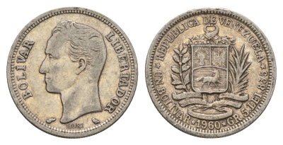Венесуэла 1 боливар 1960 Симон Боливар Y 37a серебро 4128-712
