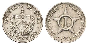 Куба 1 сентаво 1961 KM 9.2 медно-никель aUNC 4697-1124