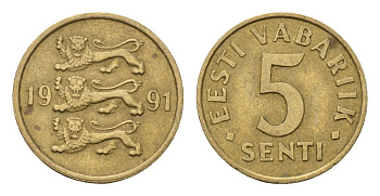 Эстония 5 сентов 1991 KM 21 латунь 4694-1258