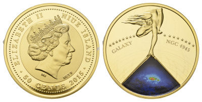 Ниуэ 50 центов 2015 Галактики - Галактика Сомбреро (NGC 4594), тираж 833 экземпляра латунь плакированная золотом PROOF 11-148-31