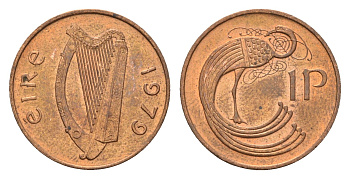 Ирландия 1 пенни 1979 мифологическая птица лира KM 20 бронза aUNC 4690-413