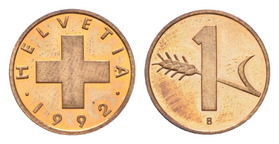 Швейцария 1 раппен 1992 B KM 46 бронза UNC 4708-316