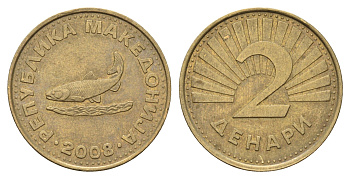 Македония 2 денара 2008 KM 3 латунь 4688-915