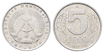 ГДР 5 пфеннигов 1968 A KM 9.1 алюминий 4697-617