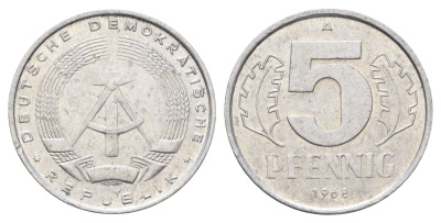 ГДР 5 пфеннигов 1968 A KM 9.1 алюминий 4697-617