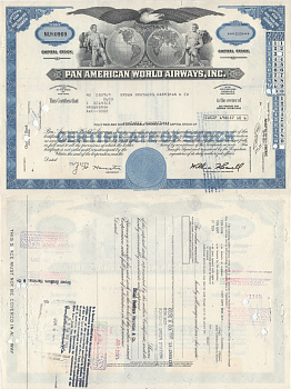 США, Pan American World Airwaysсертификат на 100 акций1974бумага5554-38-2
