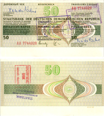 ГДР 50 марок 1990 дорожный чек, серия АА бумага UNC (пресс) 7375-13-2-1