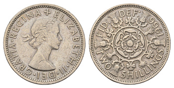 Великобритания 2 шиллинга (флорин) 1966 Елизавета II (1952-2022) KM 906, Spink 4146 медно-никель 4648-1235
