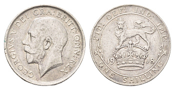 Великобритания 1 шиллинг 1918 Георг V (1910-1936) KM 816, Spink 4013 серебро 413-4921