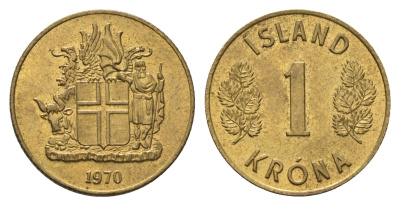Исландия 1 крона 1970 KM 12a никель латунь UNC 4695-533