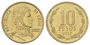 Чили 10 песо 2017 KM 228 никель латунь UNC 4171-645