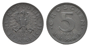 Австрия 5 грошей 1979 KM 2875 цинк UNC 187-1054