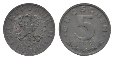 Австрия 5 грошей 1979 KM 2875 цинк UNC 187-1054