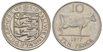Гернси 10 пенсов 1977 Генсийская Корова KM 30 медно-никель 4512-724