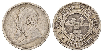 ЮАР 2 шиллинга 1896 ZAR, Трансвааль, Крюгер KM 6 серебро 1531-1421