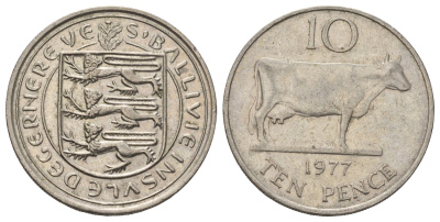 Гернси 10 пенсов 1977 Генсийская Корова KM 30 медно-никель 4512-724