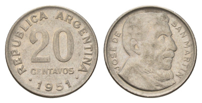 Аргентина 20 сентаво 1951 KM 48 медно-никель 4679-823