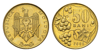 Молдавия (Молдова) 50 бань (бани) 2005 KM 10 сталь плакированная латунью UNC 4694-1117