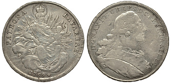 Бавария 1 талер 1759 А, Максимилиан III Иосиф (1745-1777), монетный двор Munich, KM 223.2, Dav. 1952 серебро 1067-1-21
