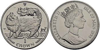 Остров Мэн 1 крона 1993 кошка Мейн-кун КМ 353 медно-никель UNC M82-10