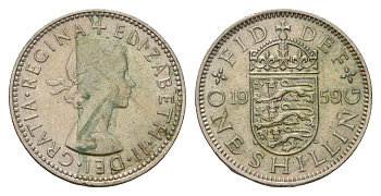 Великобритания 1 шиллинг 1959 Елизавета II (1952-2022), Английский герб KM 904, Spink 4147 медно-никель 4182-1153