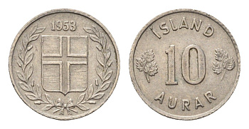Исландия 10 эйре 1953 KM 10 медно-никель 4696-255