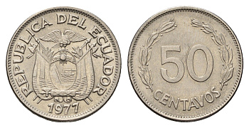Эквадор 50 сентаво 1977 KM 81 сталь плакированная никелем UNC 4666-535