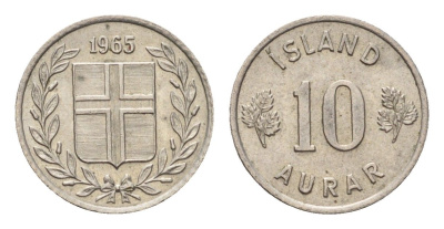 Исландия 10 эйре 1965 KM 10 медно-никель UNC 4690-714