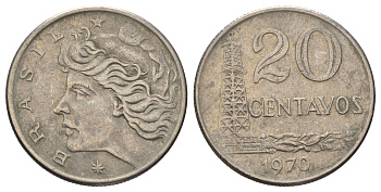 Бразилия 20 сентаво 1970 год-тип KM 579.2 медно-никель 4156-1027